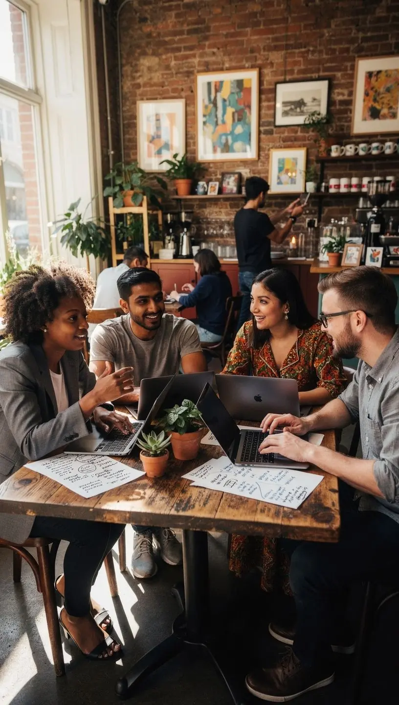 A diverse group of community members engaged in a collaborative discussion, sharing local insights and experiences relevant to California trends and real-world issues.